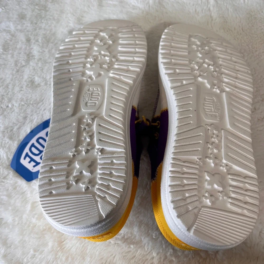 HEYDUDE‎ Men Wally Tri LSU Purple Gold Slip On Shoes Size 11 NWT - Picture 11 of 11